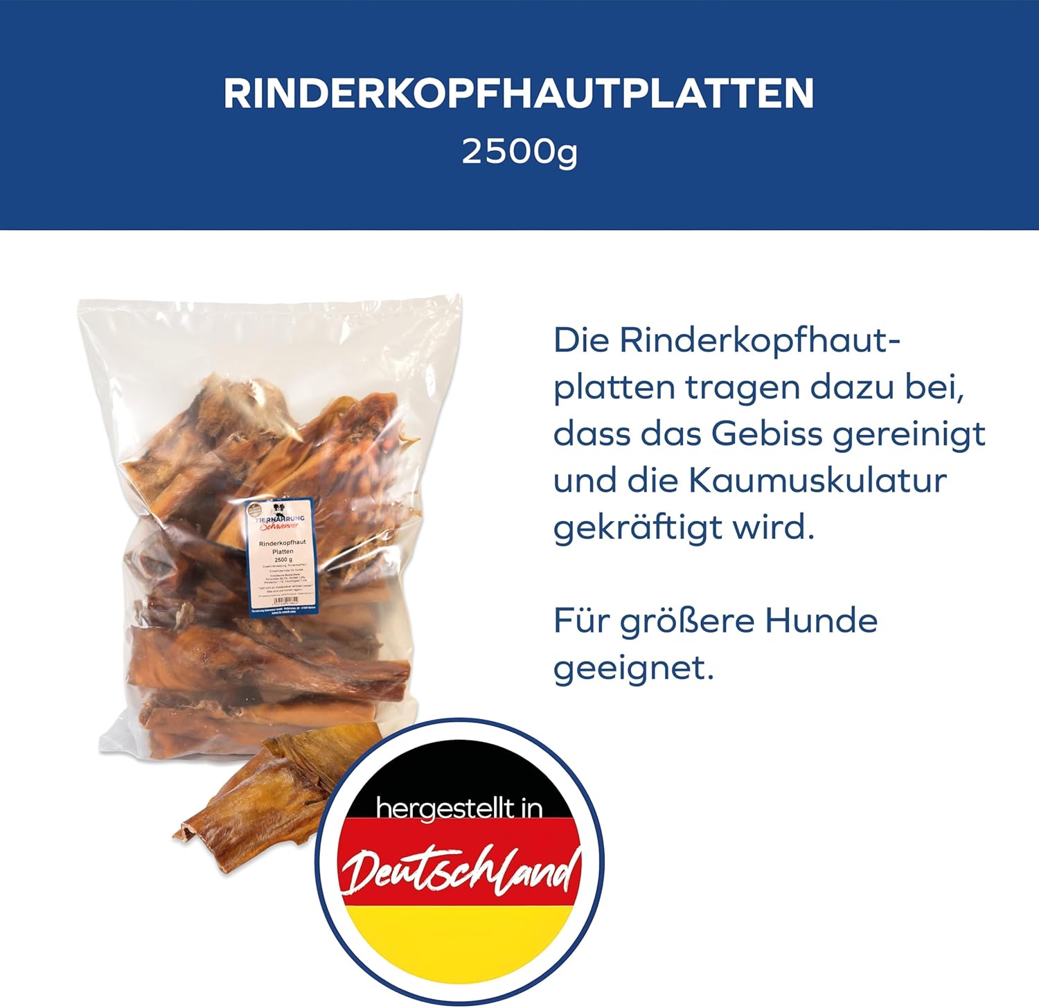 Rinderkopfhautplatten getrocknet Zahnpflege Kauartikel fuer Hunde