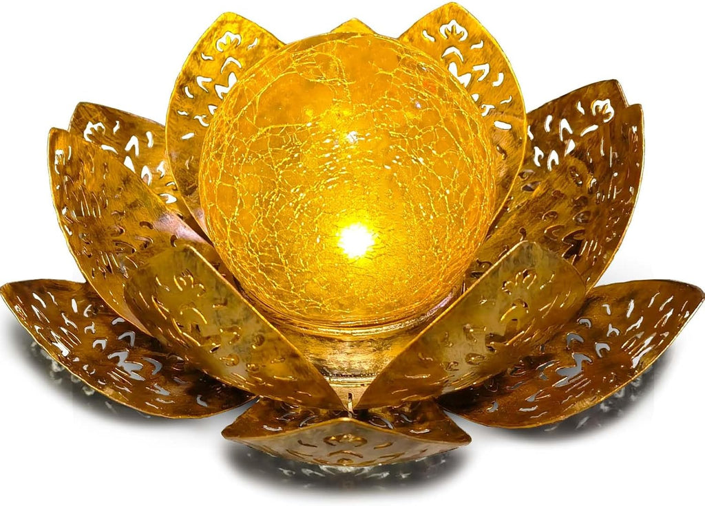 Solarlampe Lotus aus Metall fuer Aussen wasserdicht warmweiss Gartenbeleuchtung