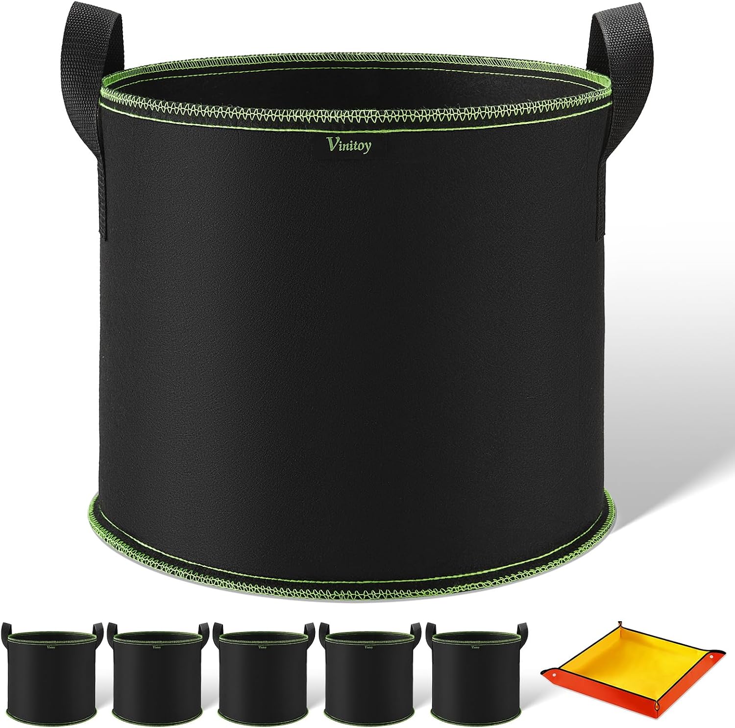 5er Set Stofftopf Vlies Grow Bag mit Griffen + 100×100 cm Pflanzmatte -6