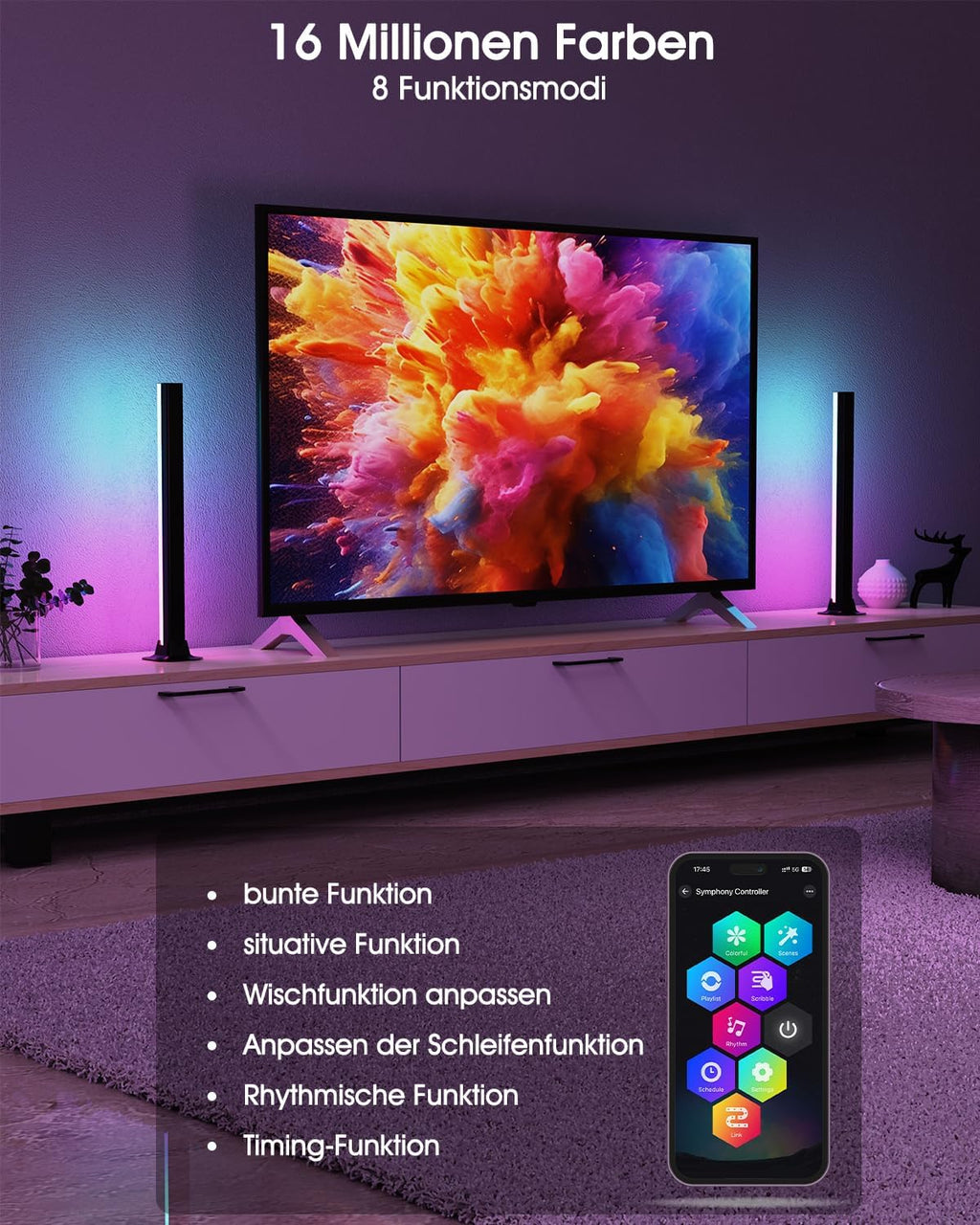 LED RGB Lightbar 2 Stueck 32 cm USB Ambient TV Beleuchtung mit Fernbedienung