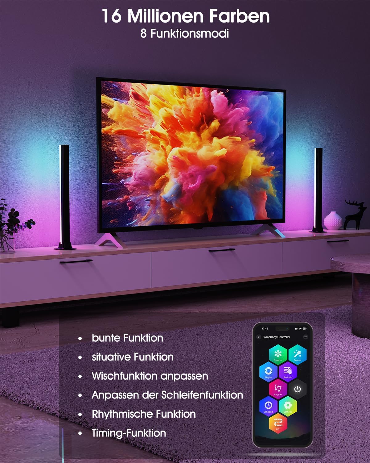 LED RGB Lightbar 2 Stueck 32 cm USB Ambient TV Beleuchtung mit Fernbedienung