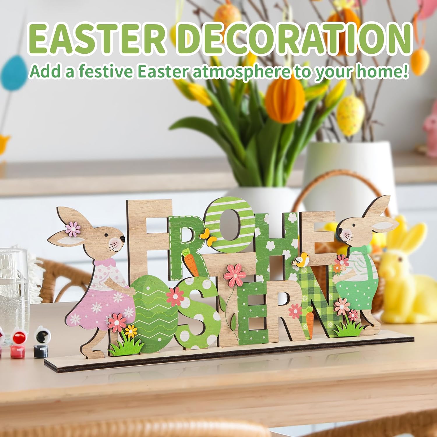 Holz Osterhase Deko Aufsteller 2er Set Osterdeko Hase Figur