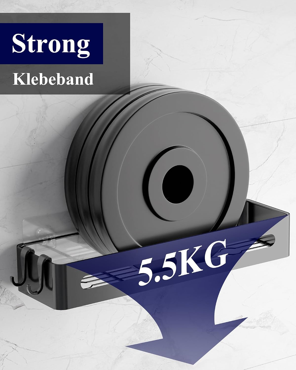 Duschregal ohne Bohren Wandregal Bad 2er Pack Schwarz Ablage