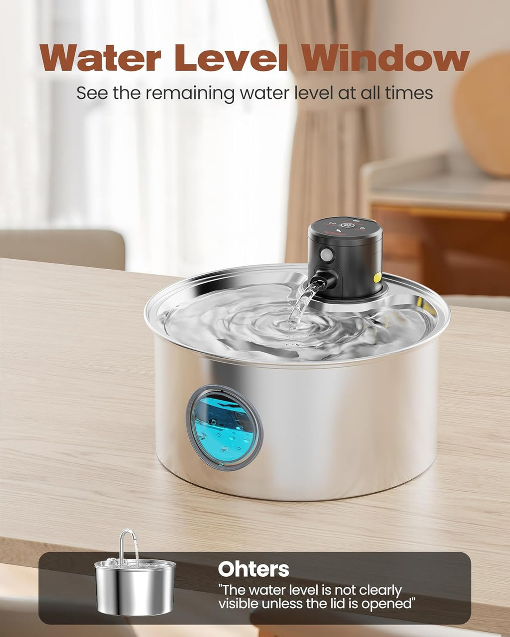 Katzentrinkbrunnen Edelstahl mit Sensor, kabellos, 9 Filter, fuer Katze Hun