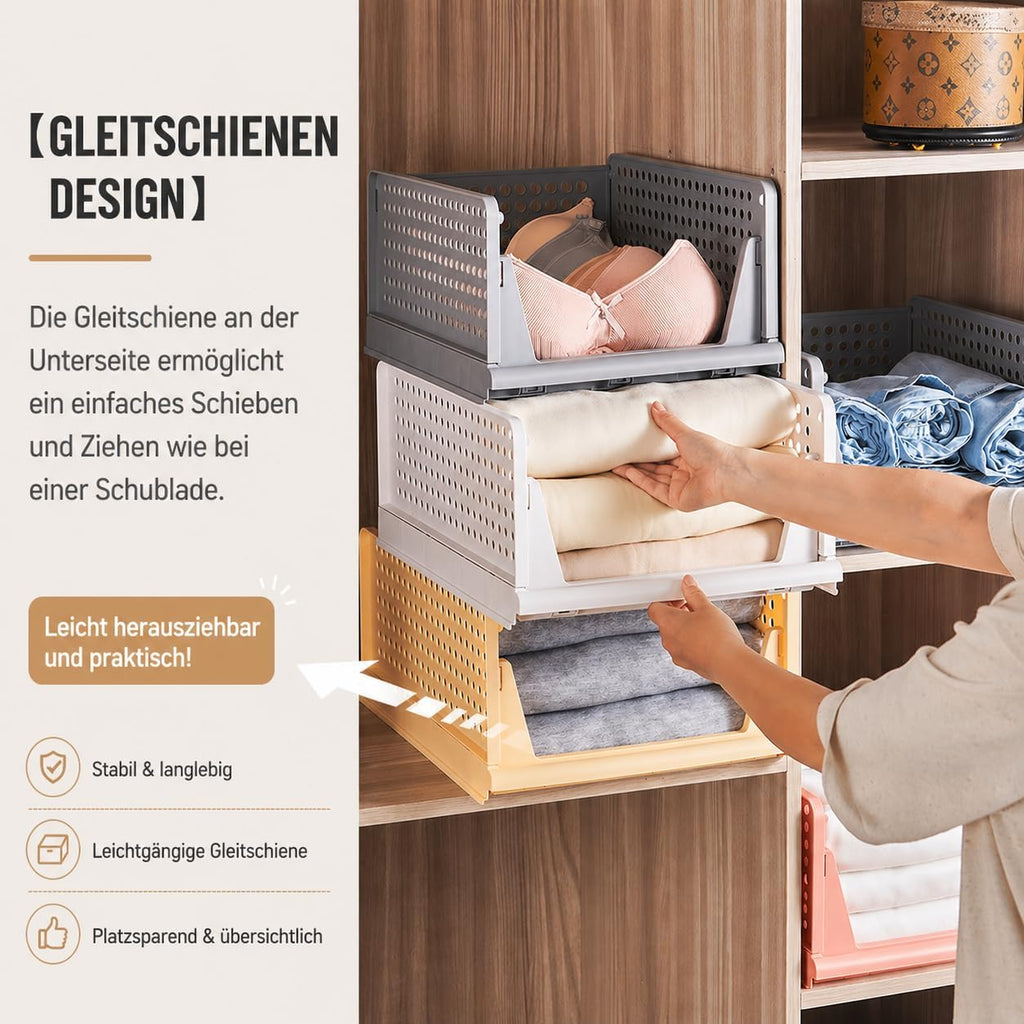 4er Set Stapelboxen Kleiderschrank Organizer Kunststoff Grau RMAN