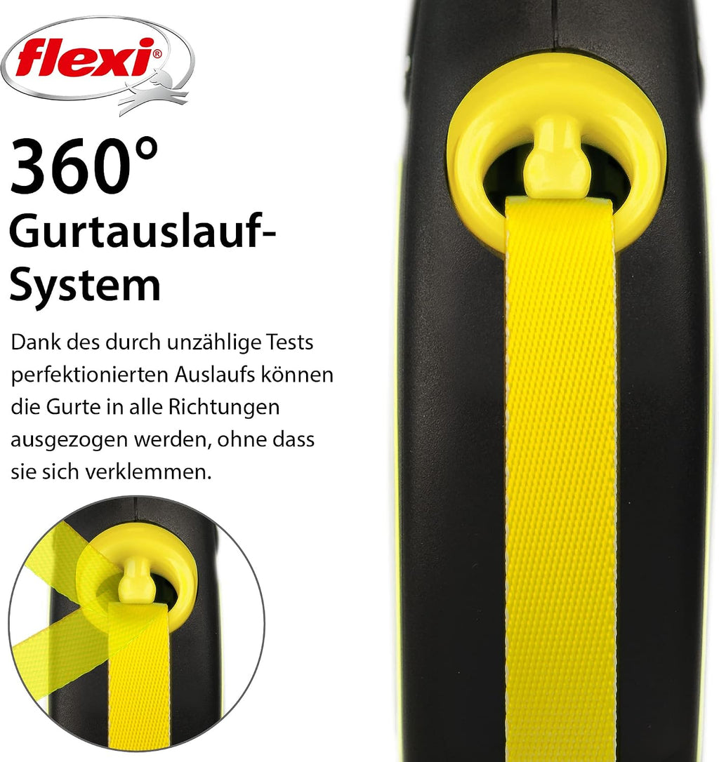 flexi Neon S 5m Roll-Leine schwarz mit neon-gelbem Gurt fuer Hunde bis