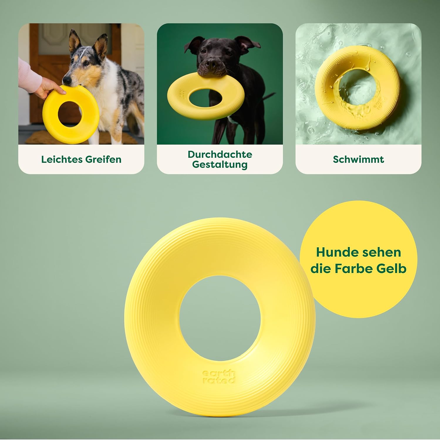 Earth Rated Fliegender Ring Hundespielzeug Wasserdicht Schwimmfaehig S-L Gelb
