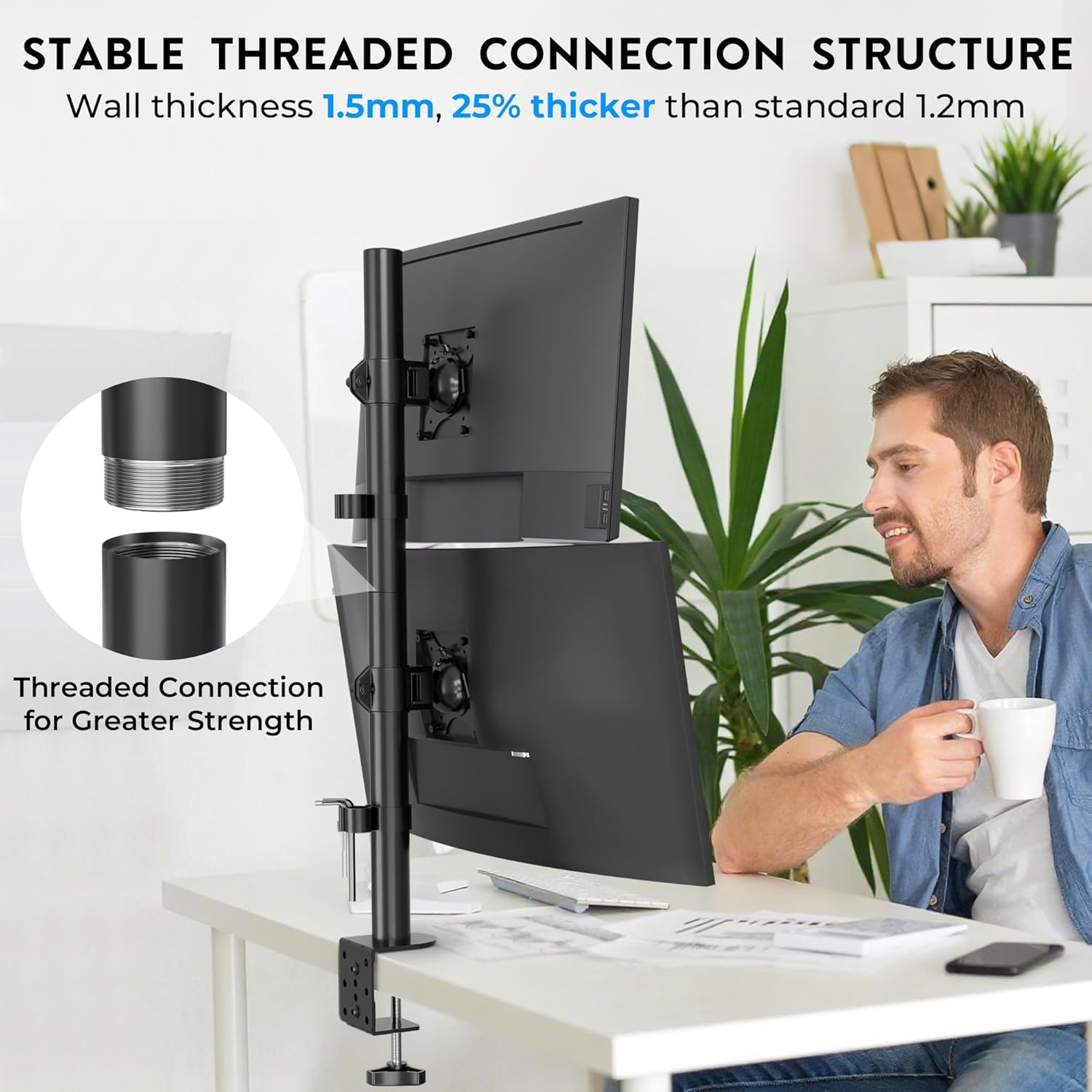 BONTEC Dual Monitor Halterung 13-34 Zoll hoehenverstellbar VESA drehbar fuer 2 Mon