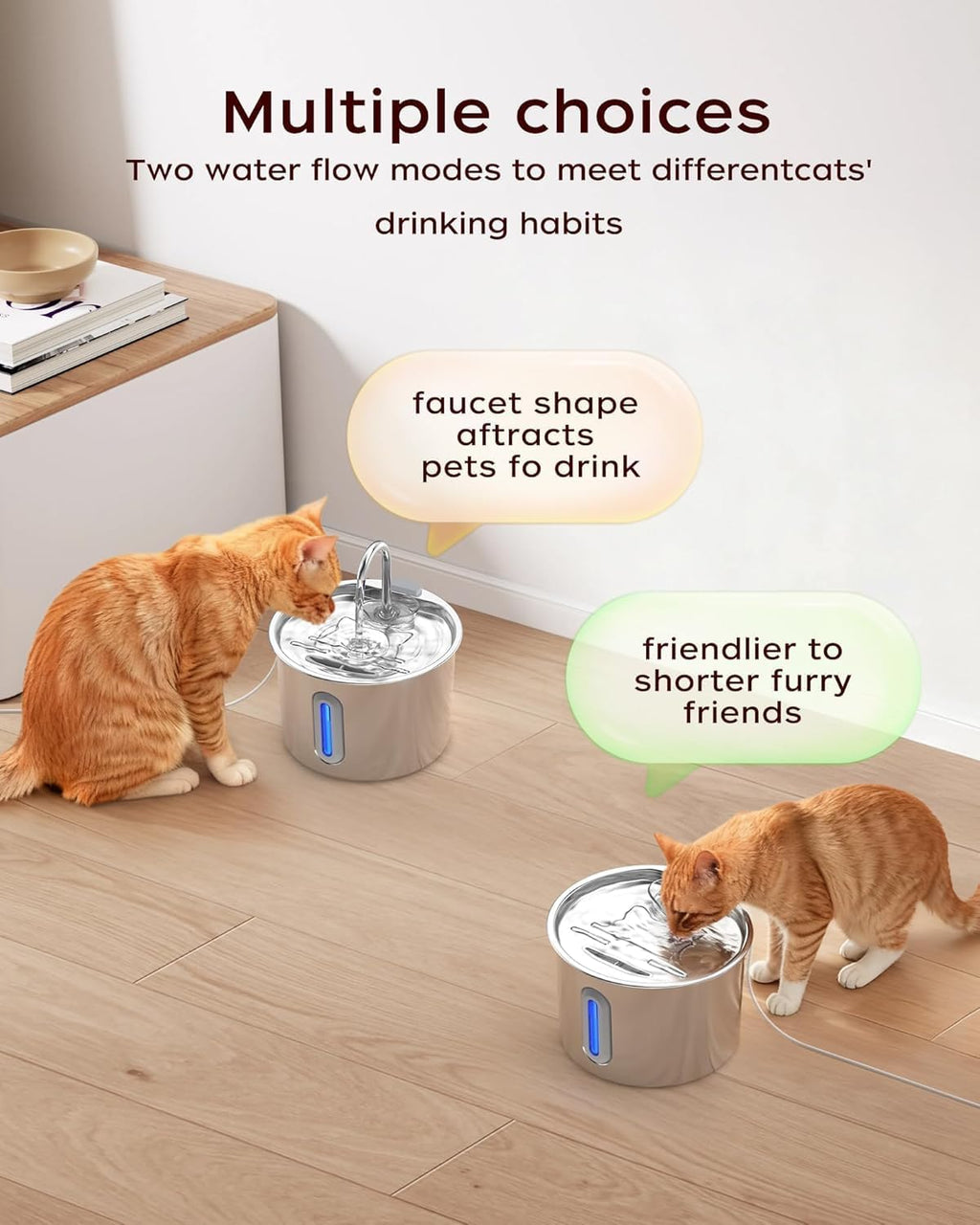 Edelstahl Katzenbrunnen leise Trinkbrunnen mit Wasserstandsfenster LED