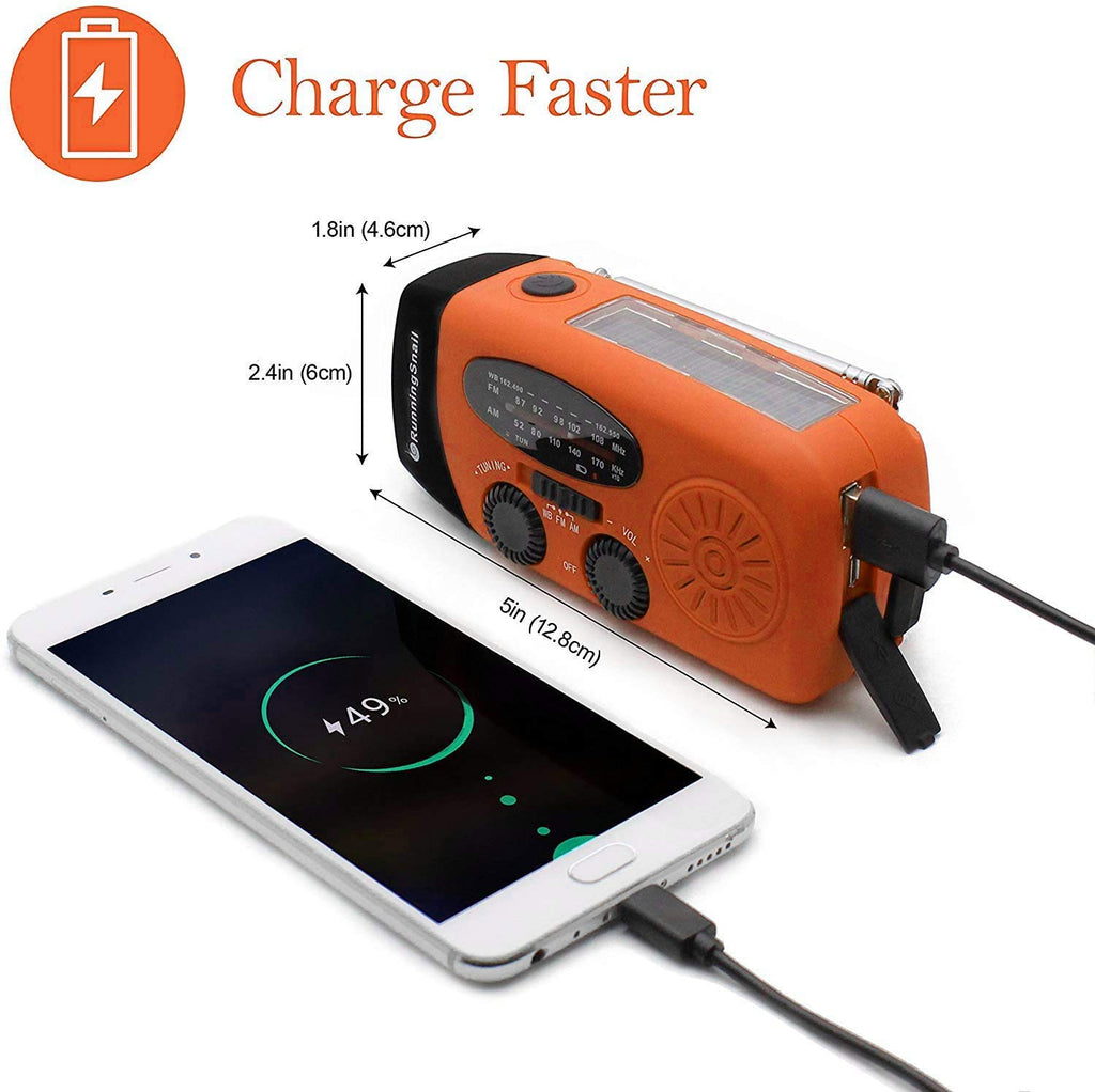 Tragbares Solar Kurbelradio mit AM/FM, 2000mAh Powerbank, LED Lampe, USB, orange