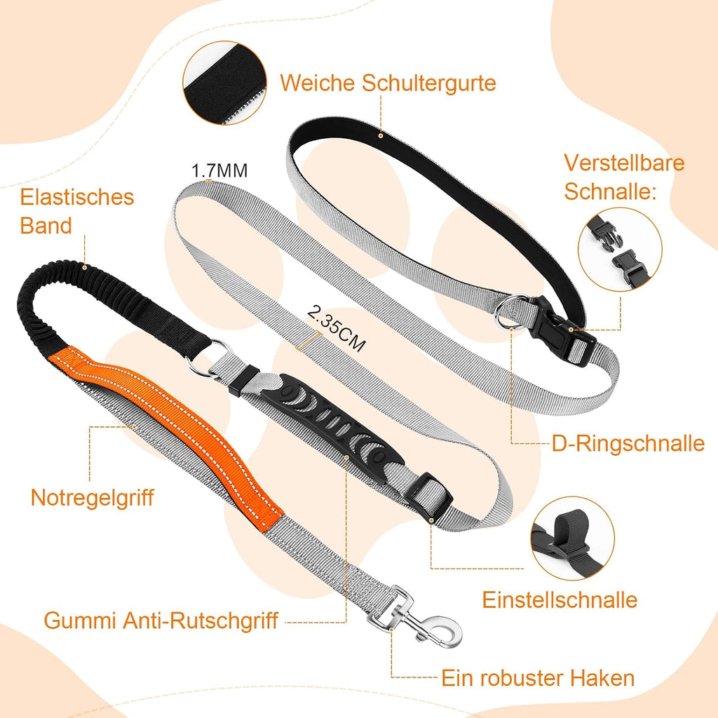 XBEN Joggingleine für Hunde 2,2m-2,35m mit Dualgriff Freihandleine