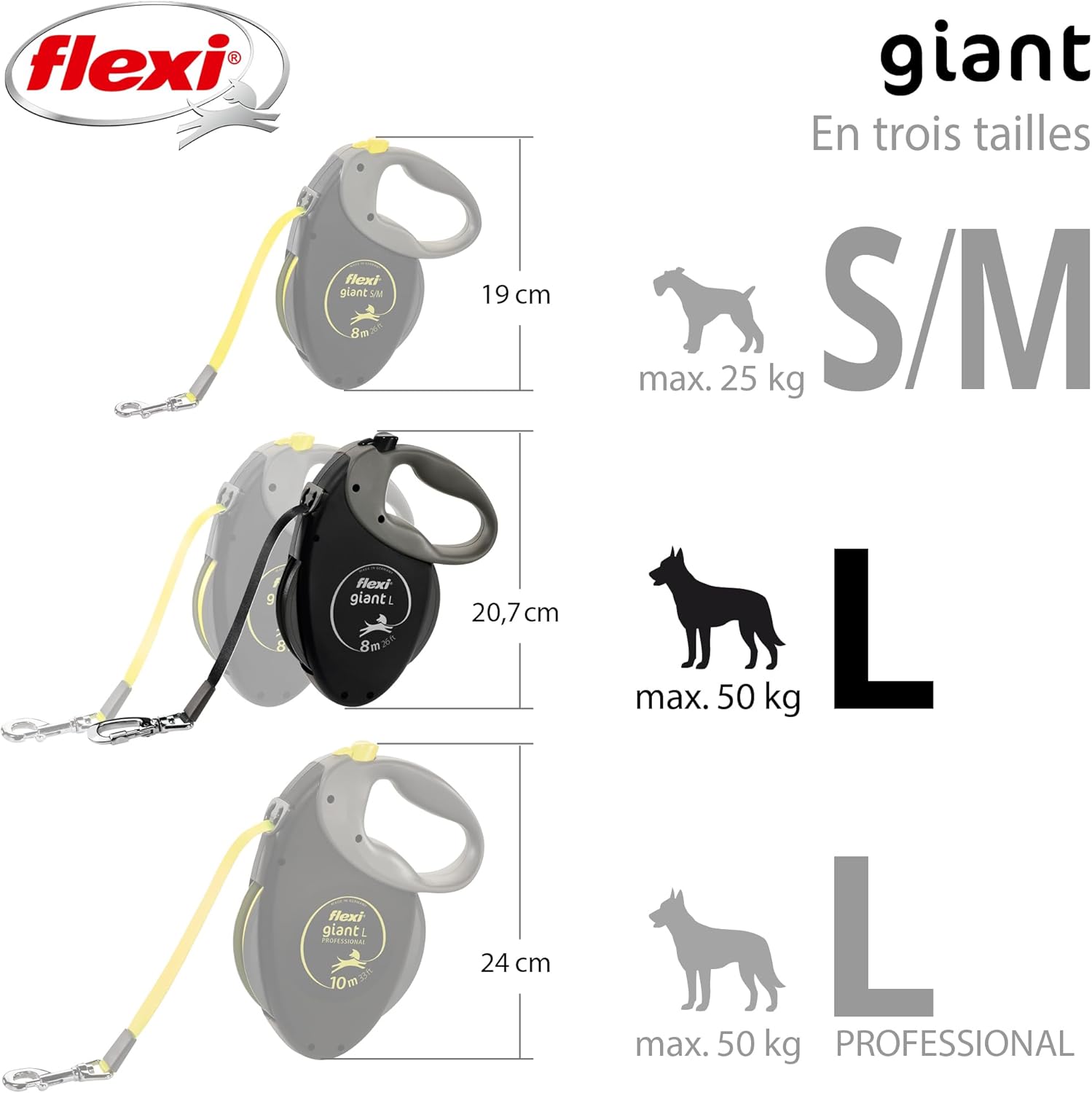 Flexi Giant Plus Leine 8 m L bis 50 kg neonfarbenes Band ergonomische Bremse
