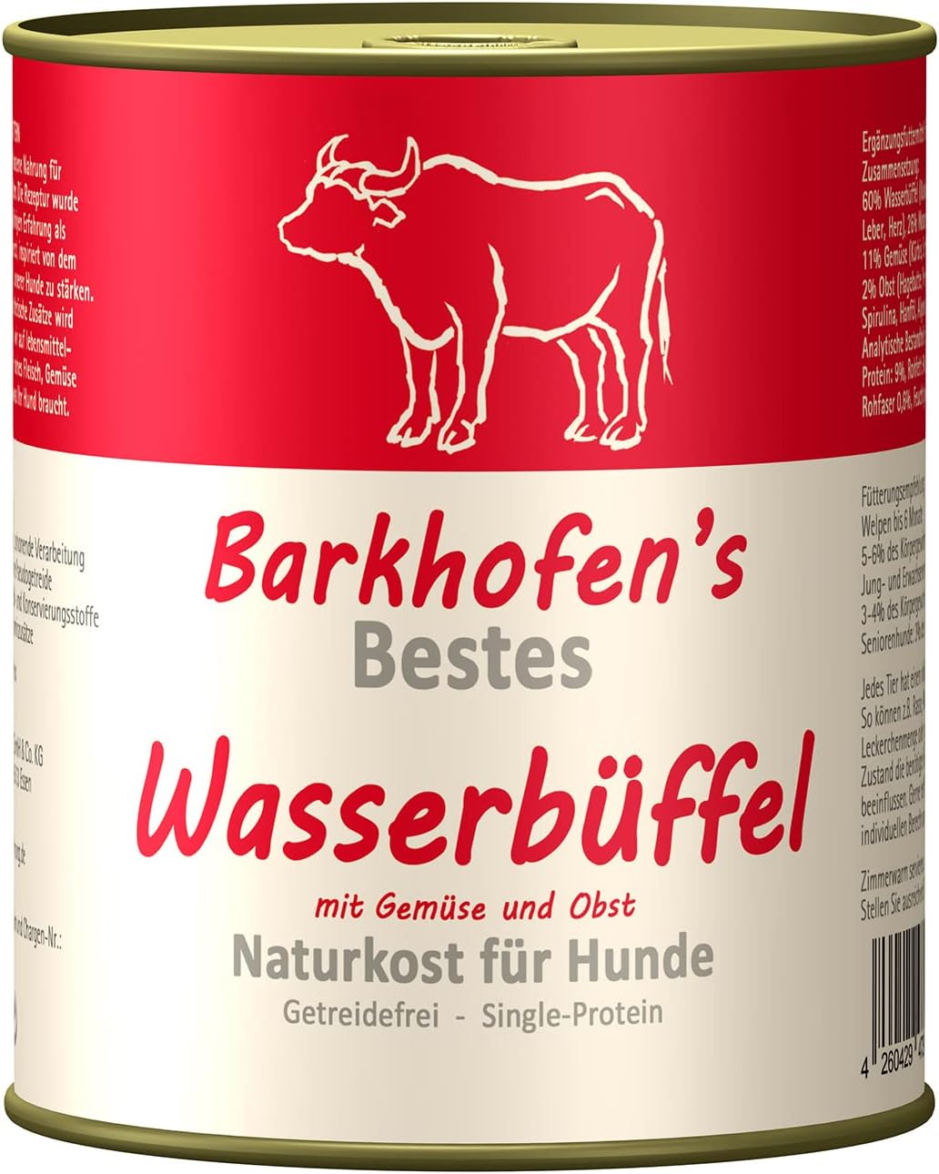 Barkhofen Nassfutter Hund 6 x 800g Wasserbueffel getreidefrei in Dosen
