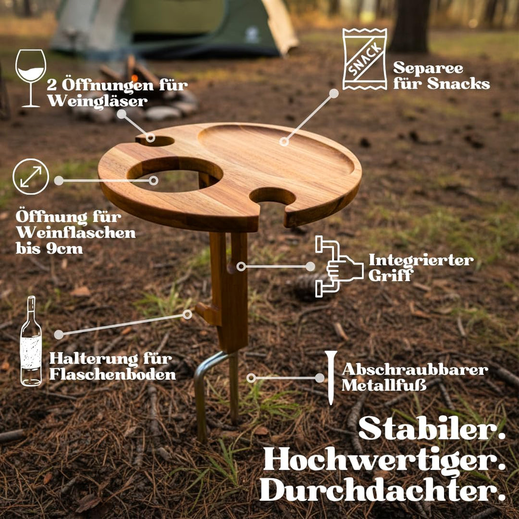 Decozy Life klappbarer Weinhalter aus Massivholz fuer Picknick Camping