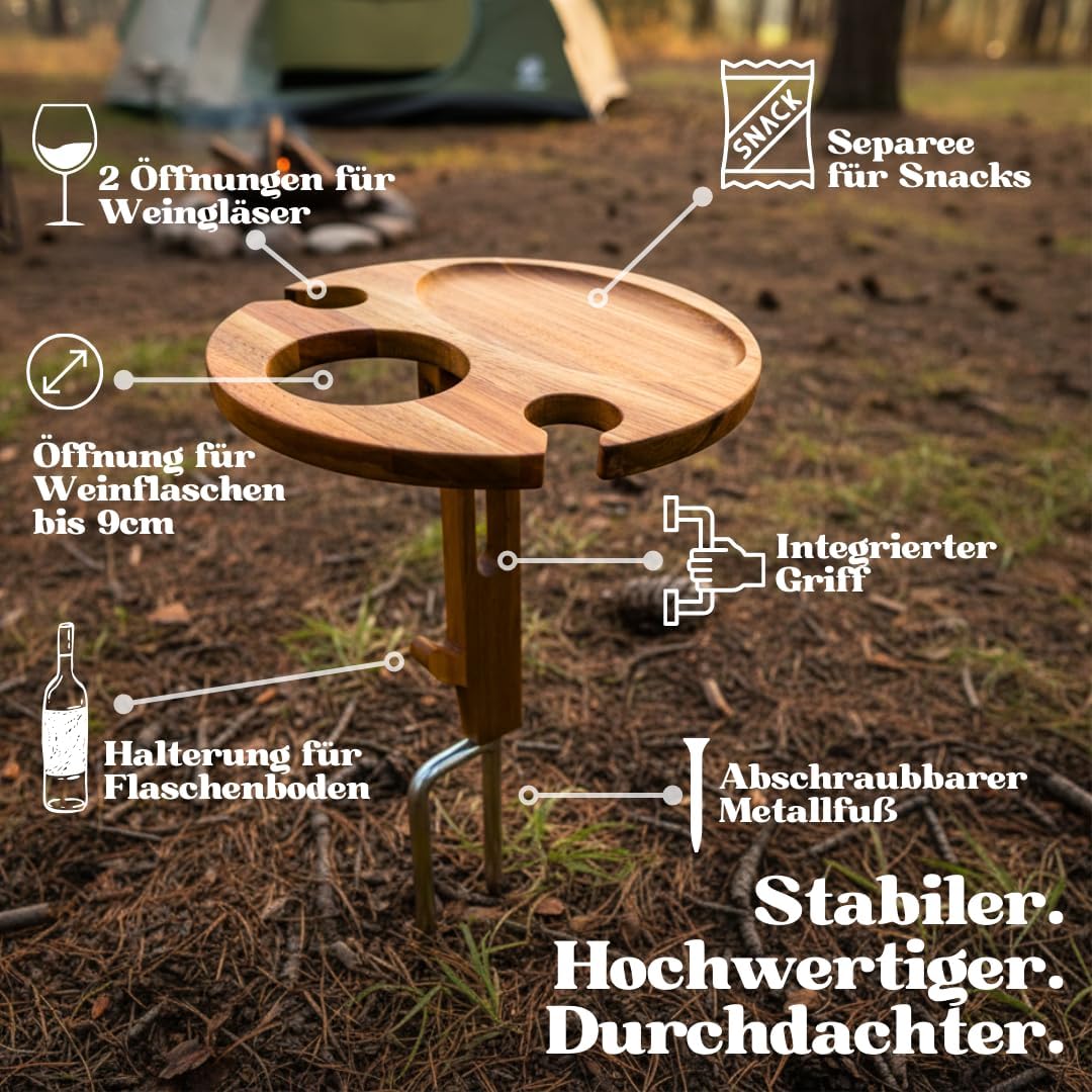 Decozy Life klappbarer Weinhalter aus Massivholz fuer Picknick Camping