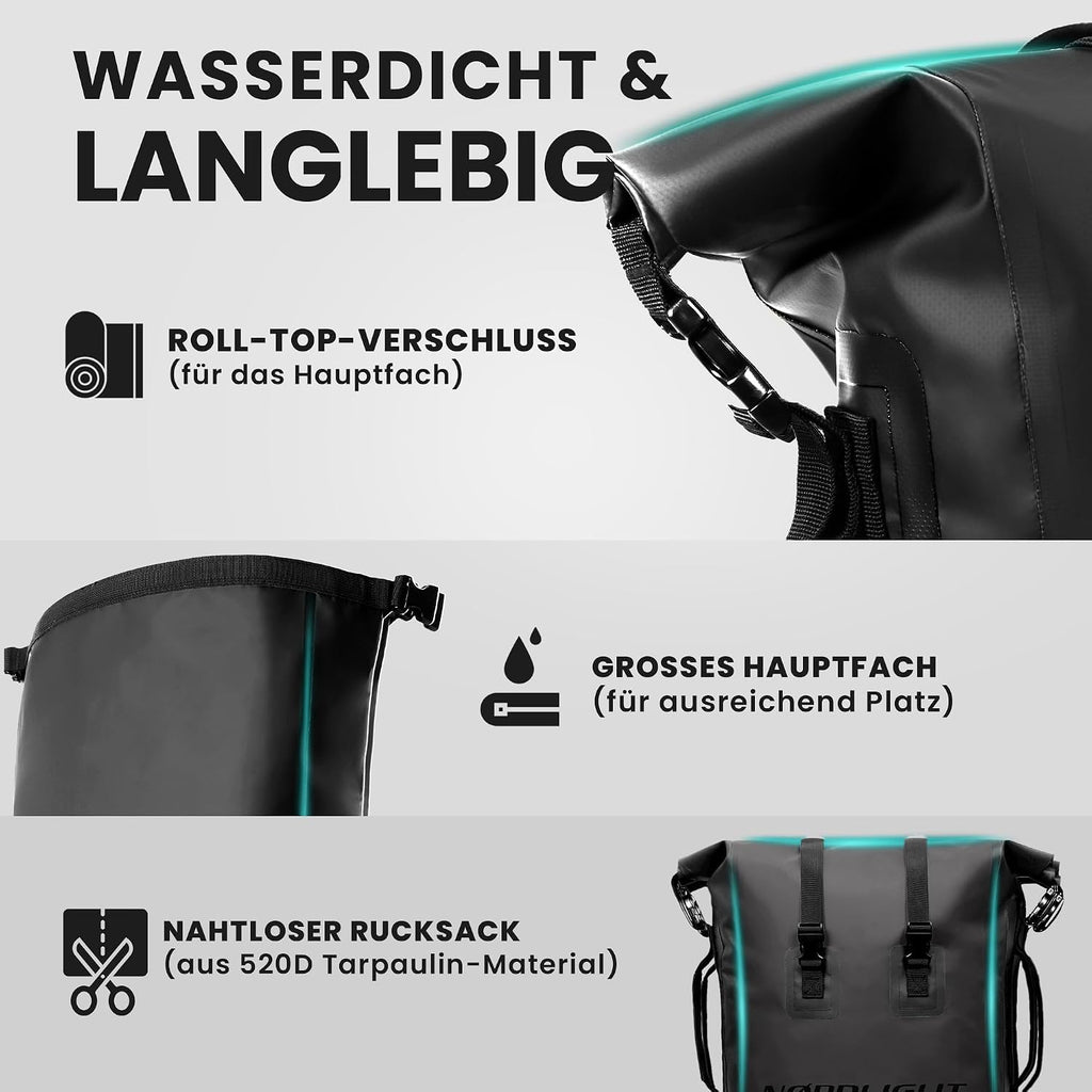 Nordlight Dry Bag wasserdichter Rolltop Rucksack gepolsterte Traeger