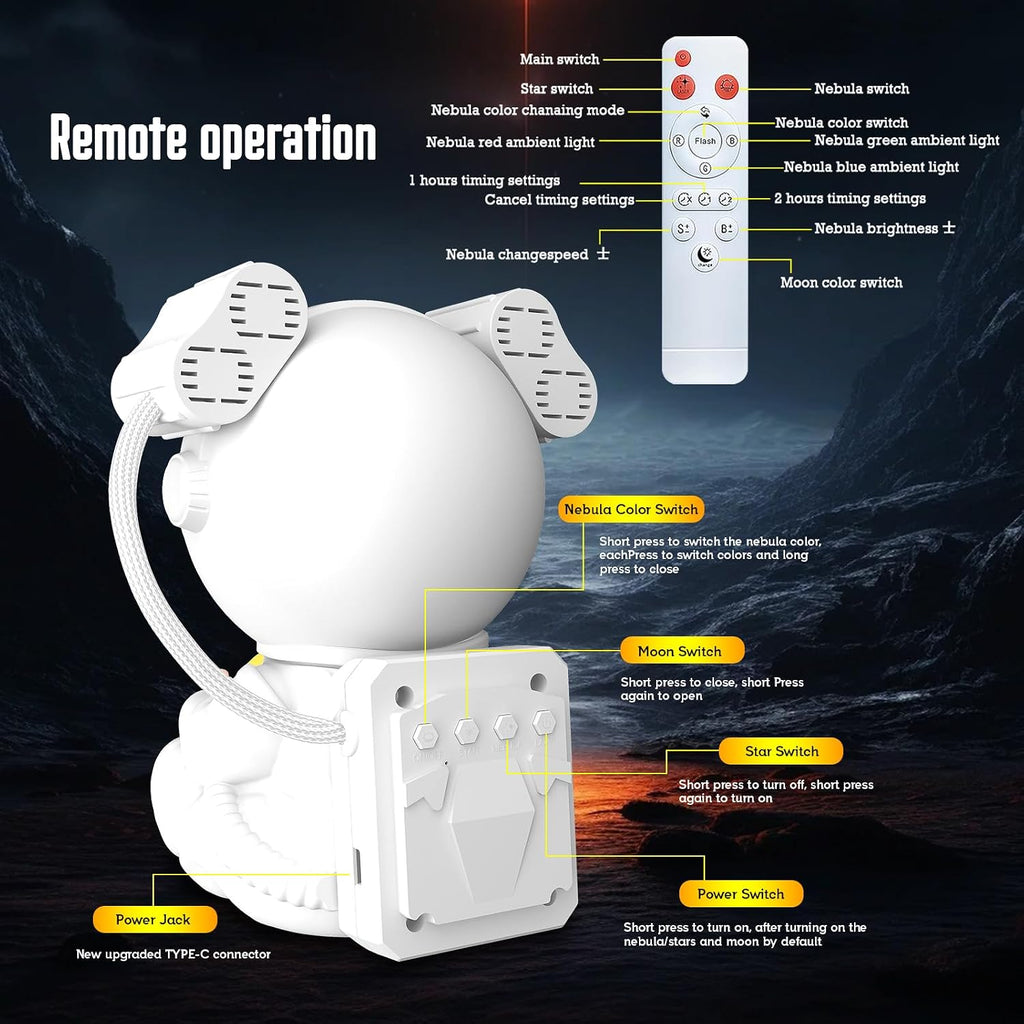 Sternenhimmel Projektor mit Mondlampe LED Astronaut Nachtlicht mit Fernbedienung