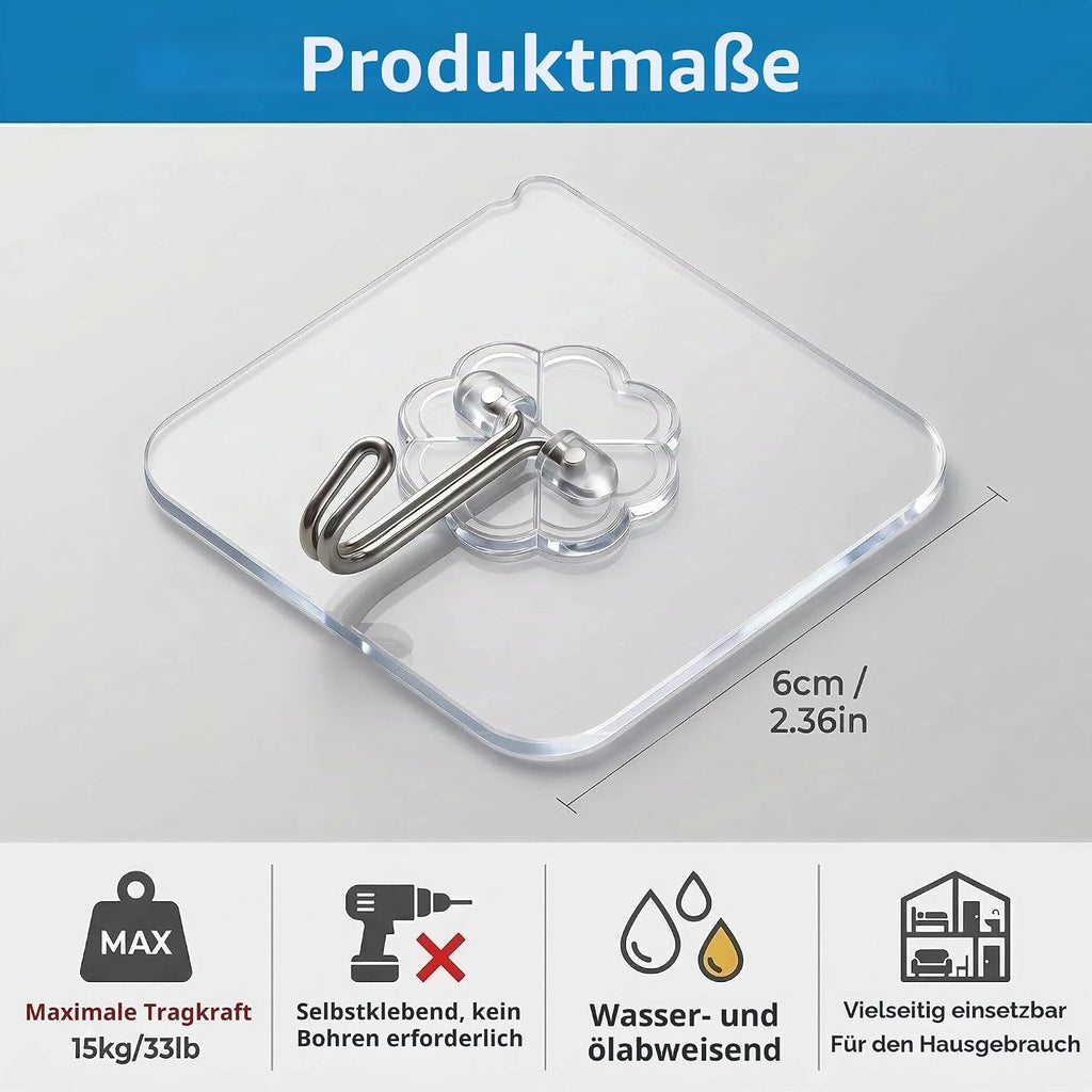 Selbstklebende Handtuchhaken 10er Set transparent Wasserdicht