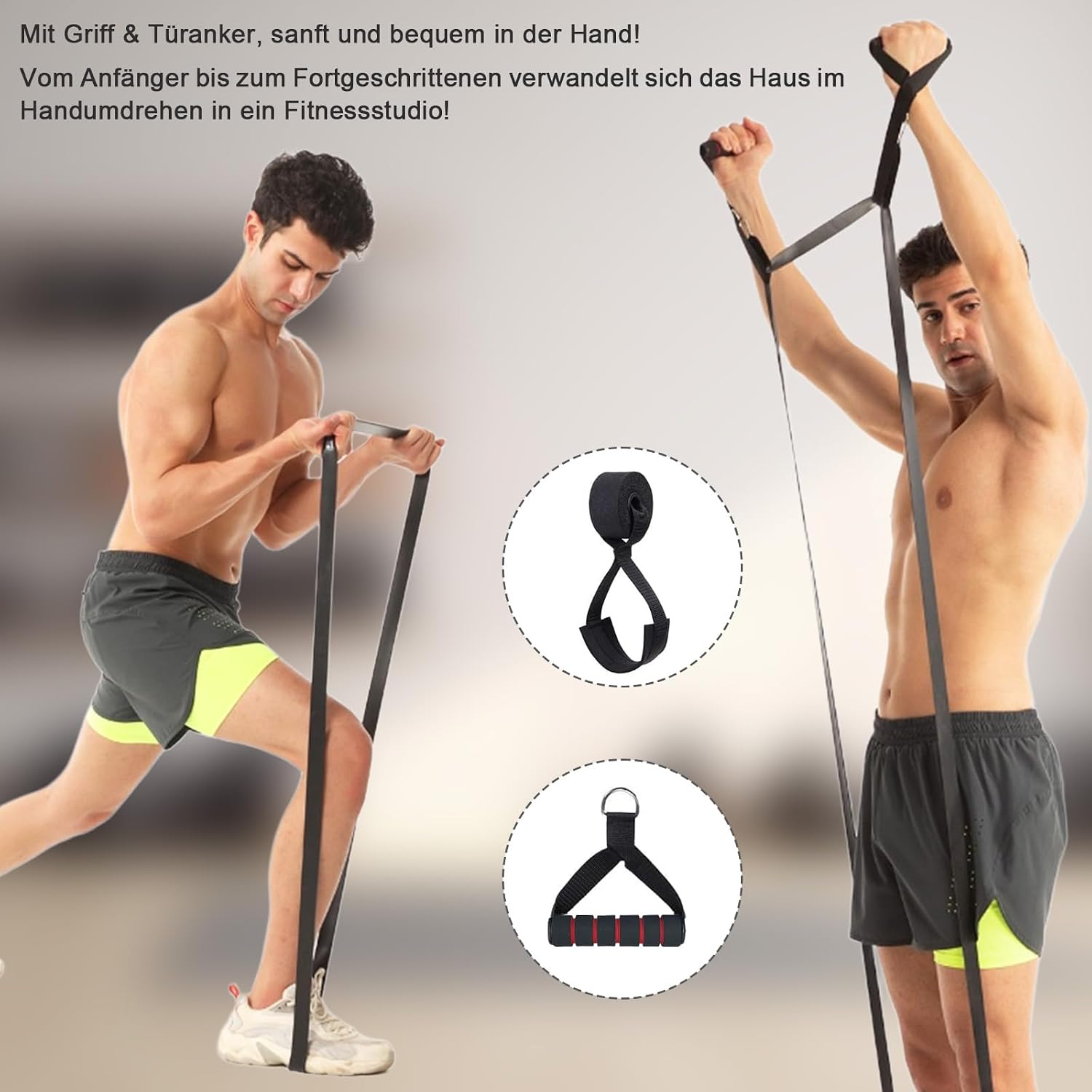 SURFOU Fitnessbaender Set 4 Widerstandsstufen mit Tueranker und Griffen