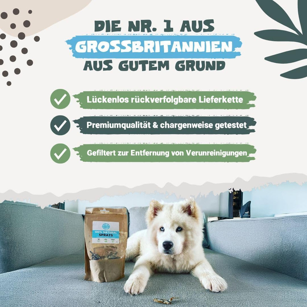 Pets Purest Sprotten 100 g getreidefreier luftgetrockneter Snack für Hund Katze