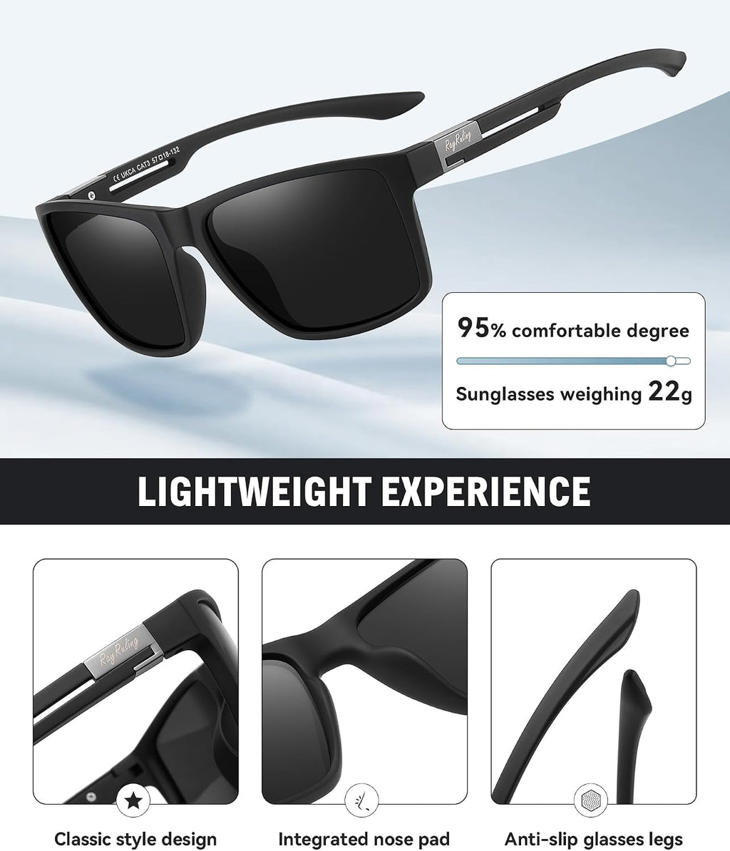 2er Set Polarisierte Sonnenbrillen Herren Damen UV400 Sport Retro TR90 Schwarz