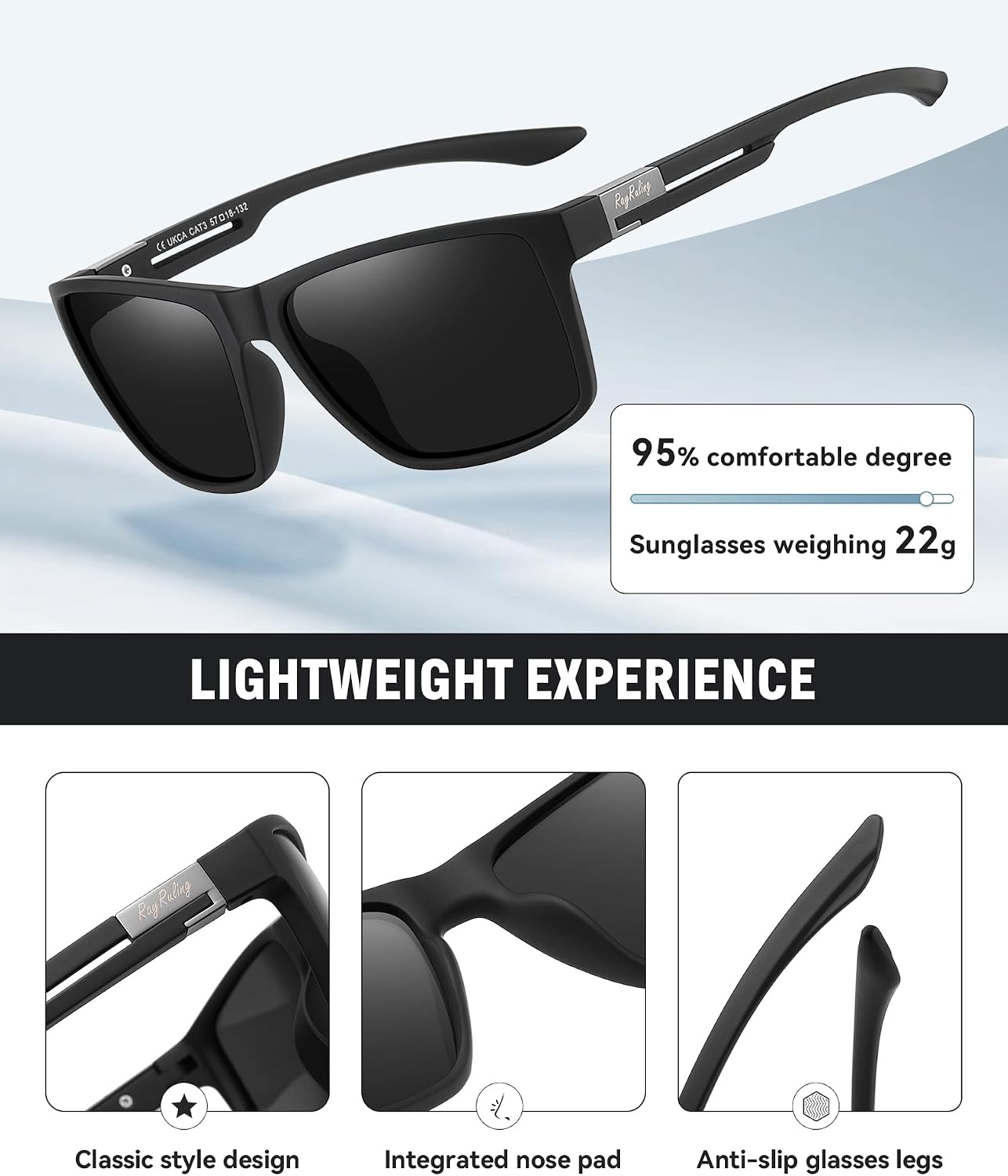 2er Set Polarisierte Sonnenbrillen Herren Damen UV400 Sport Retro TR90 Schwarz