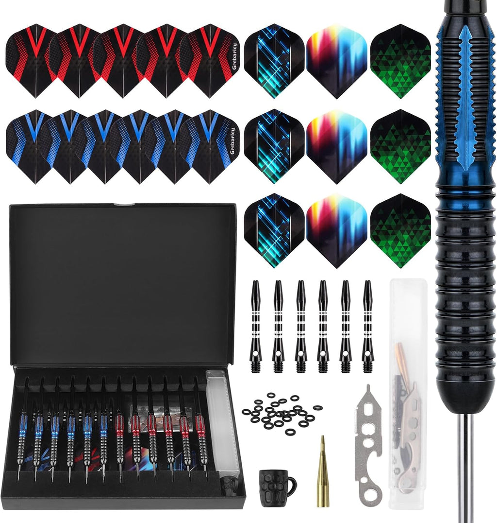 Grebarley Steeldarts Profi Dartpfeile mit Metallspitze 12 Stueck Set