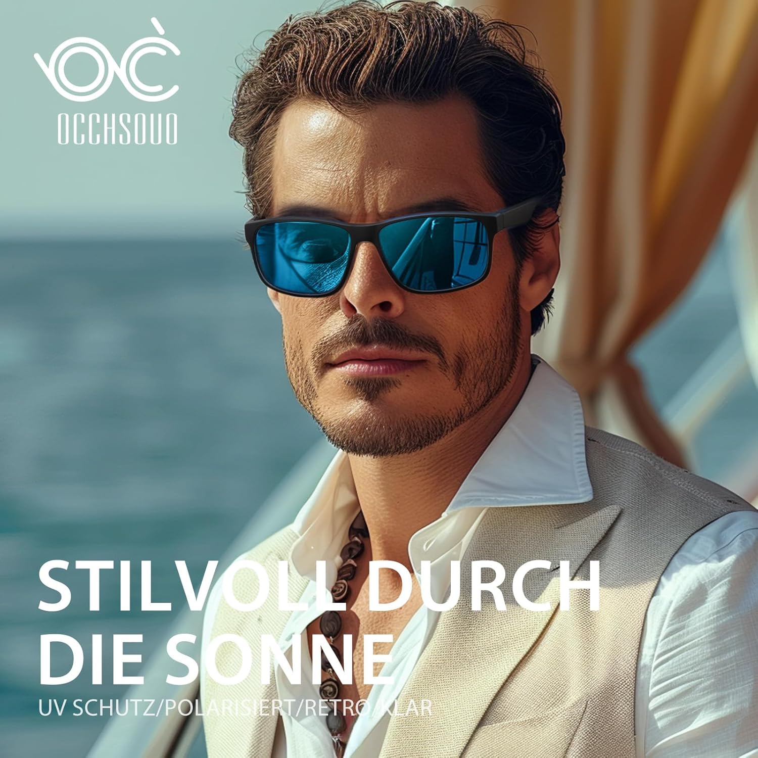 Sonnenbrille Herren Damen polarisiert UV400 unisex schwarz rechteckig Sport