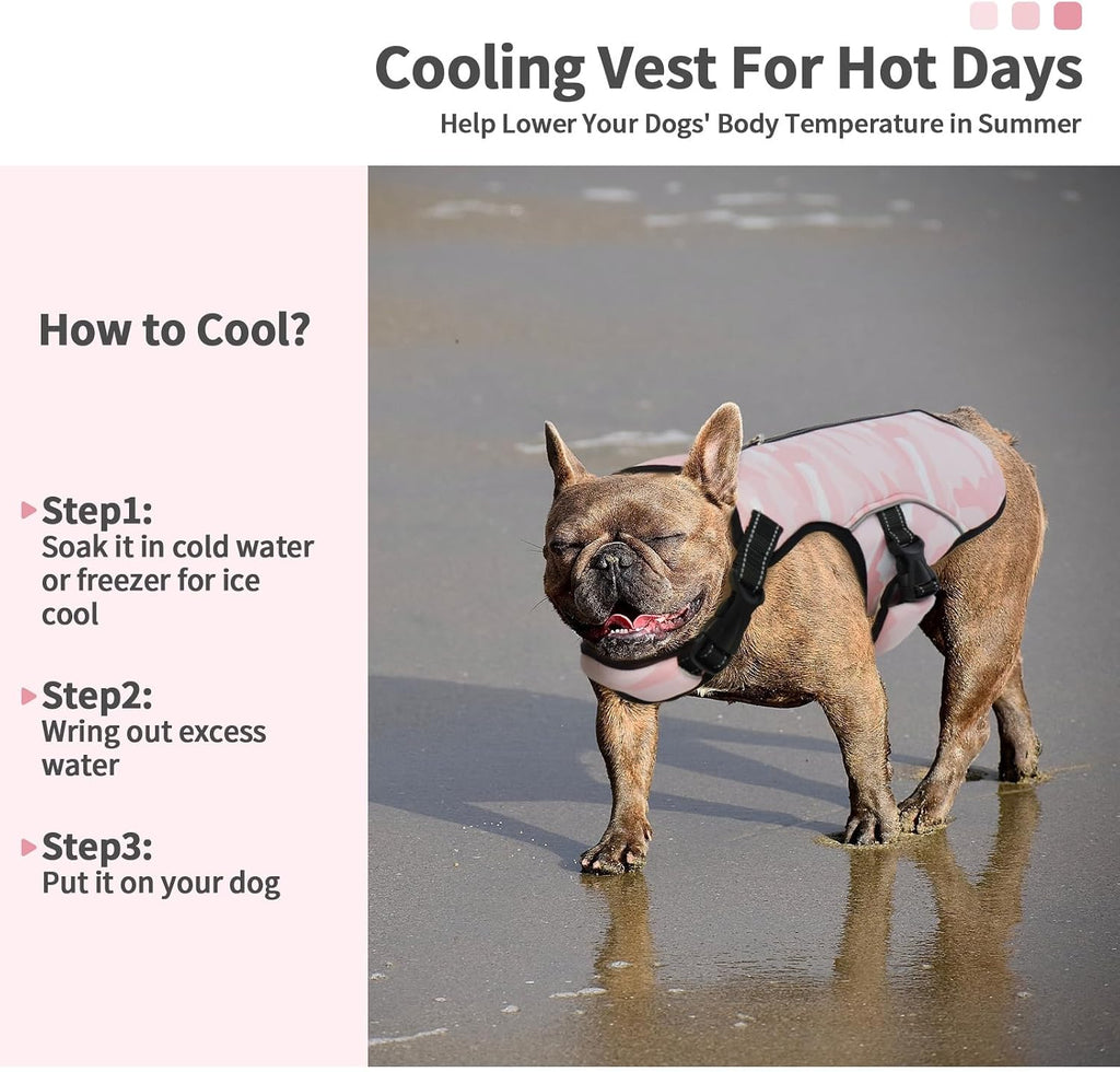 IECOii Kuehlweste Hund verstellbar L-XL rosa Sommer Kuehlgeschirr Mikrofaser