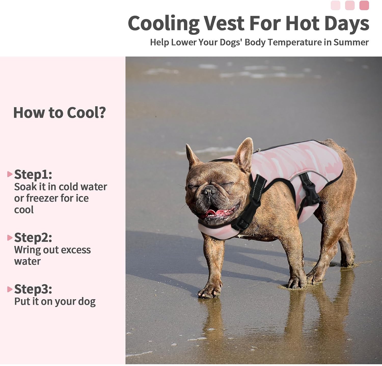 IECOii Kuehlweste Hund verstellbar L-XL rosa Sommer Kuehlgeschirr Mikrofaser