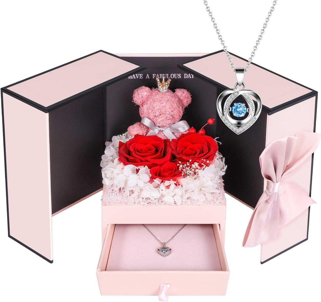 ADDWel Ewige Rose in Box mit 925er Silber Herzkette - Konservierte Infinity Rose