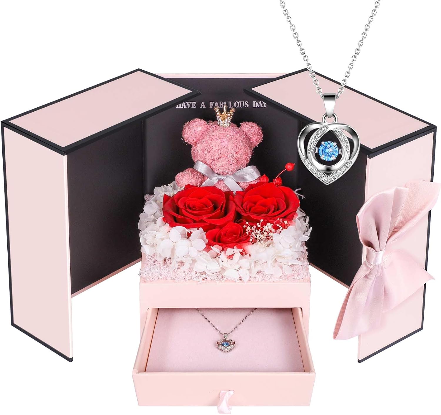 ADDWel Ewige Rose in Box mit 925er Silber Herzkette - Konservierte Infinity Rose