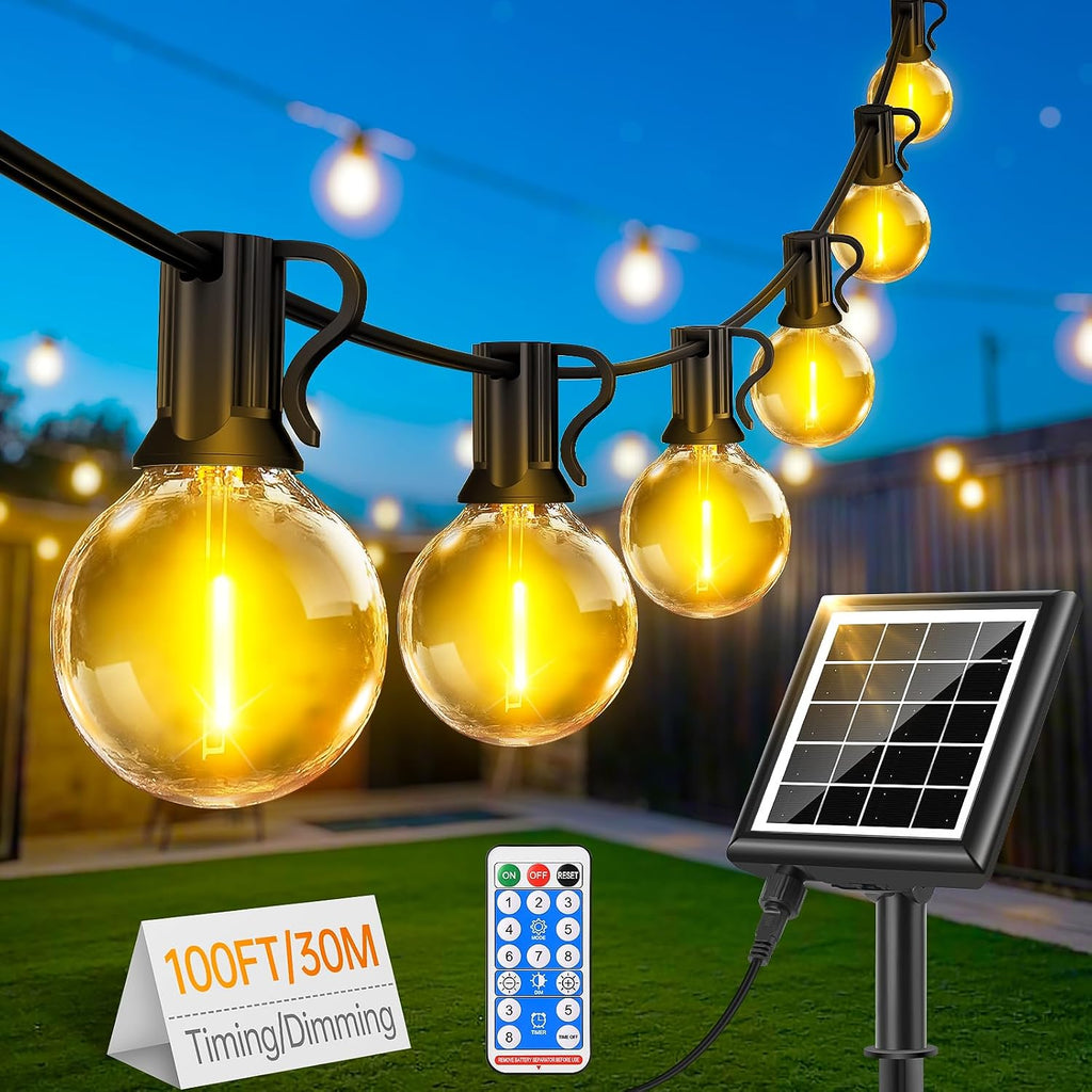 Solar Lichterkette aussen 15m G40 LED 21 Birnen dimmbar 8 Modi mit Fernbedienung