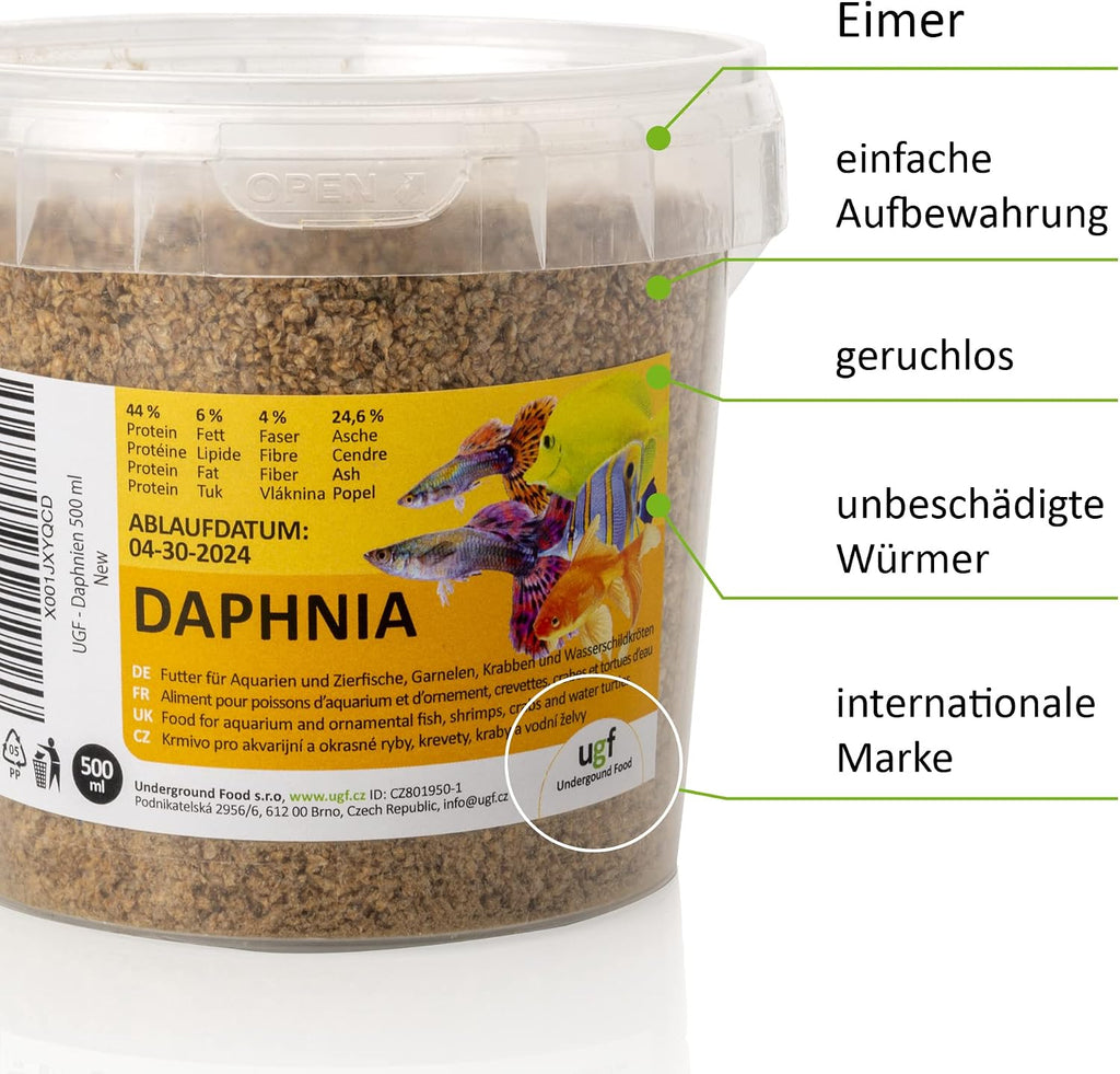 UGF Daphnia Wasserfloehe getrocknet 80 g im 500 ml Eimer Fischfutter Aquarium