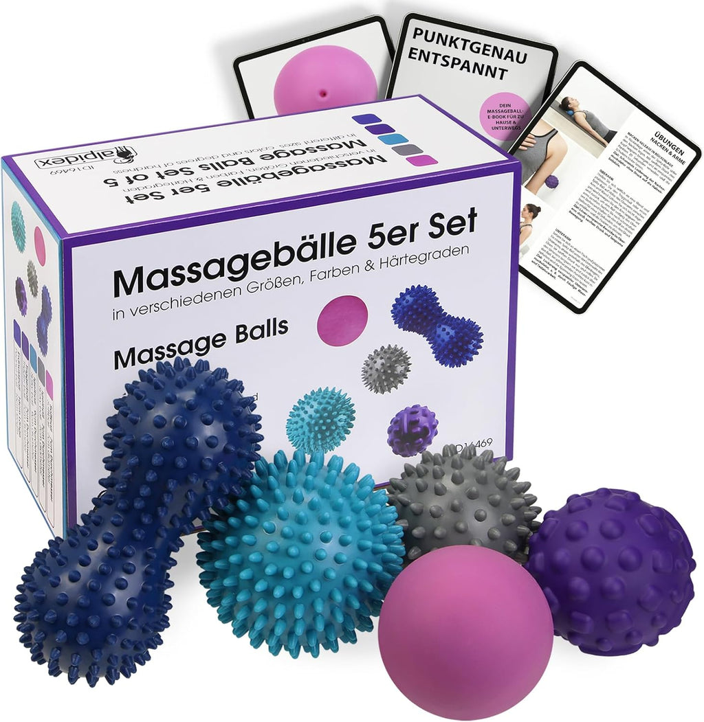 ALPIDEX Massagebaelle Igelbaelle 5er Set verschiedene Haertegrade Ruecken Beine Fuesse