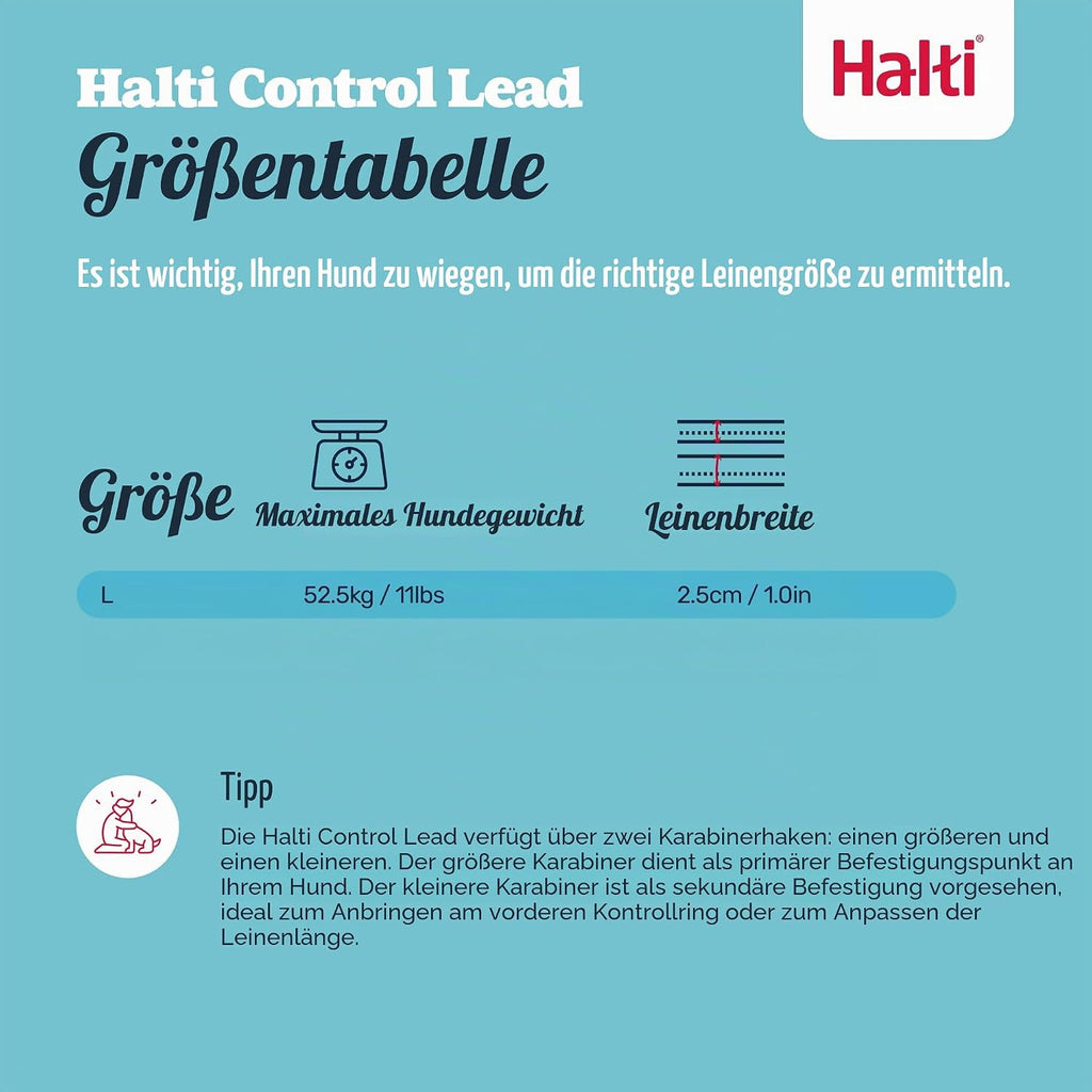Halti Control Hundeleine 2 m Schwarz Neopren gepolstert mit 2 Griffen