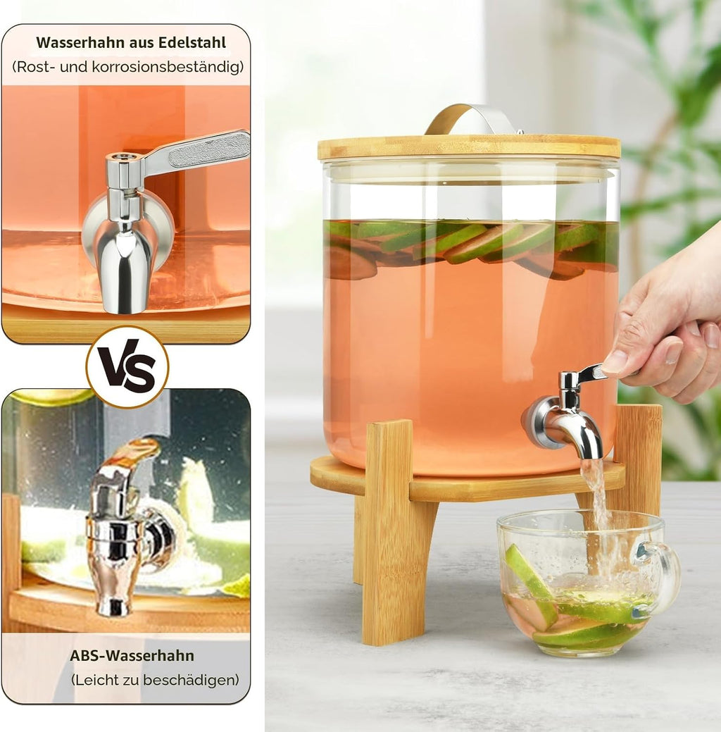 Hisredsun Getraenkespender Glas 2x4L mit Staender und Zapfhahn