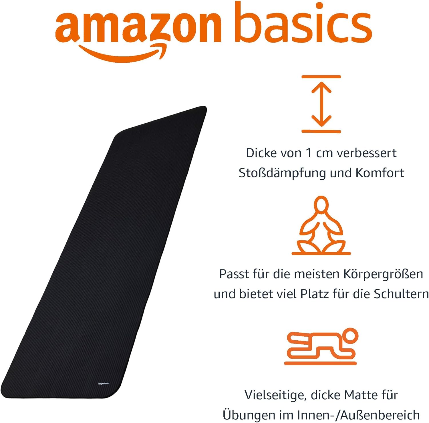 Yogamatte 183 x 61 cm extra dick Fitnessmatte rutschfest Schwarz