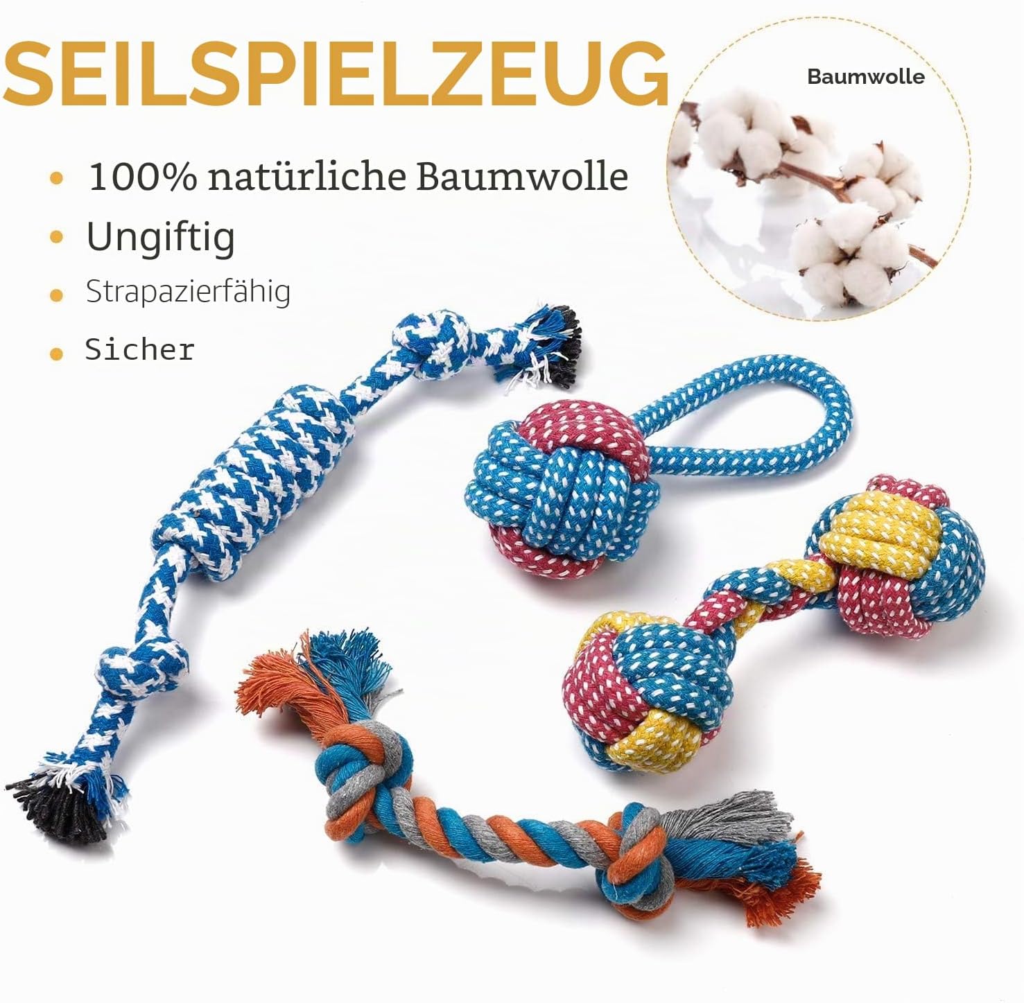 Hundespielzeug Set 7 Teile Kauspielzeug Quietschspielzeug Kuh für Welpen