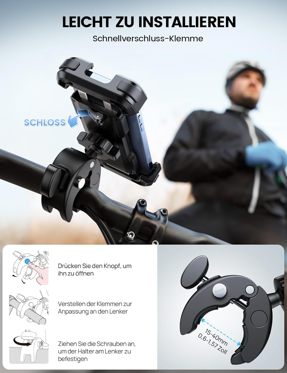 Universal 360° Lenkerhalterung Motorrad Fahrrad Smartphone Halter