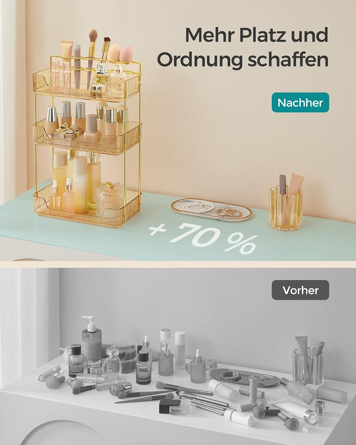 SONGMICS Make-up Organizer Kosmetik Aufbewahrung 3 Ebenen 2 Zubehoertypen