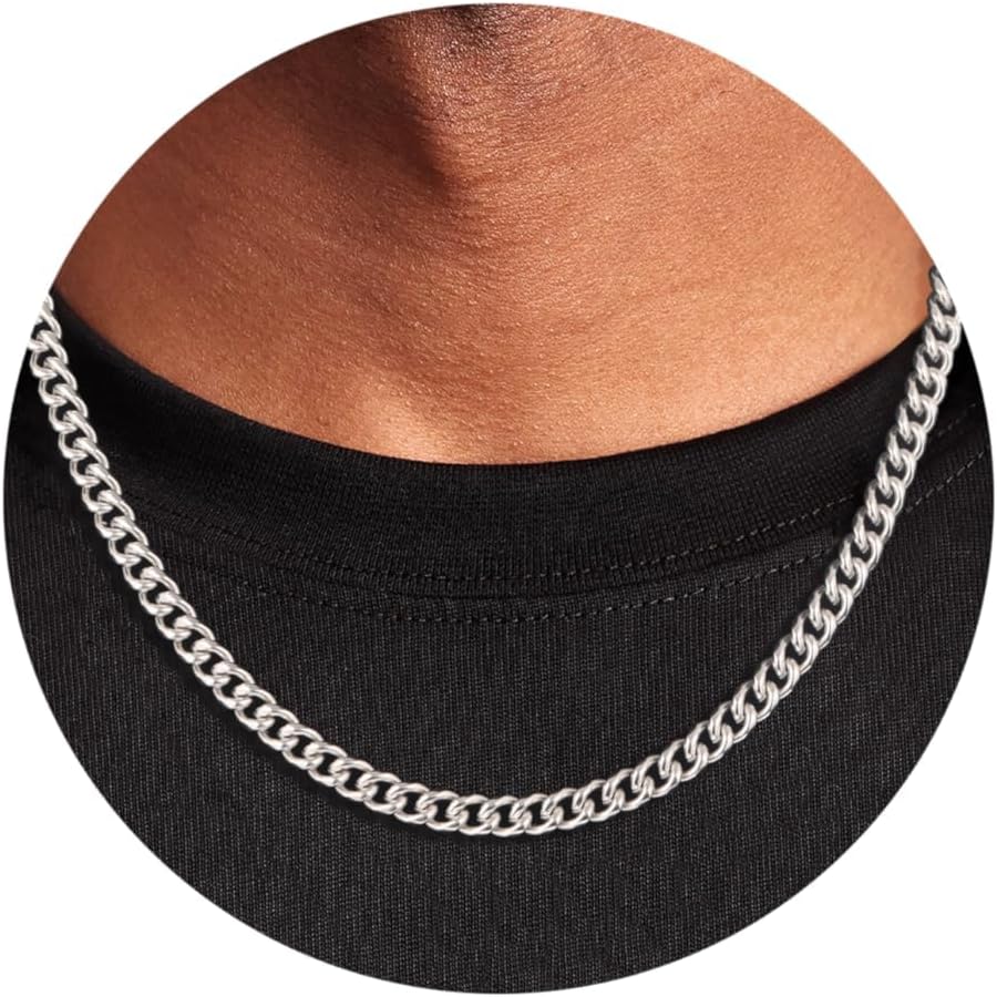 FUNEIA Herren Panzerkette Edelstahl Silber Cuban Chain 46cm-61cm