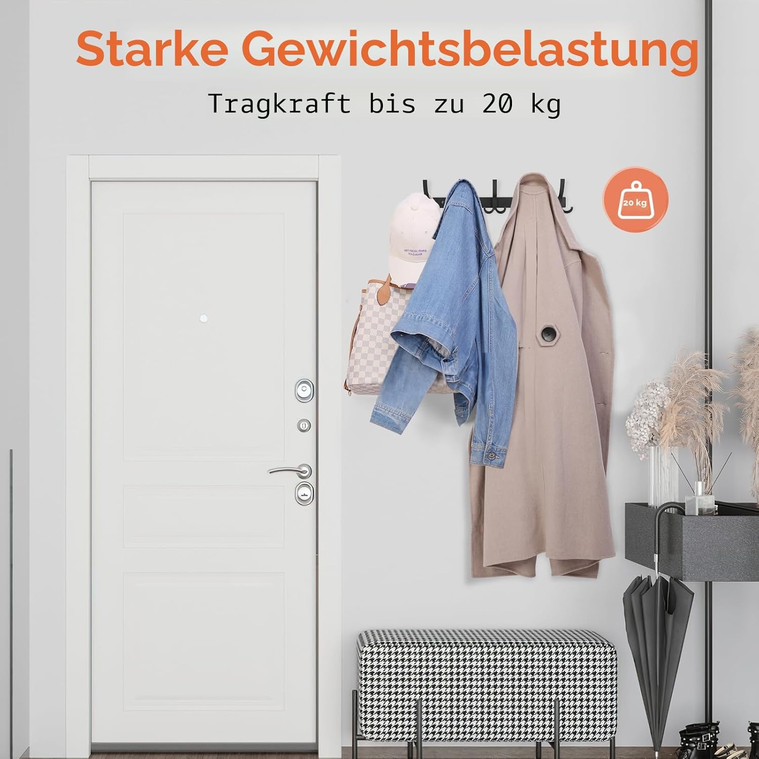 Garderobenhaken Wand 2er Set schwarz 15 Haken Hakenleiste Metall