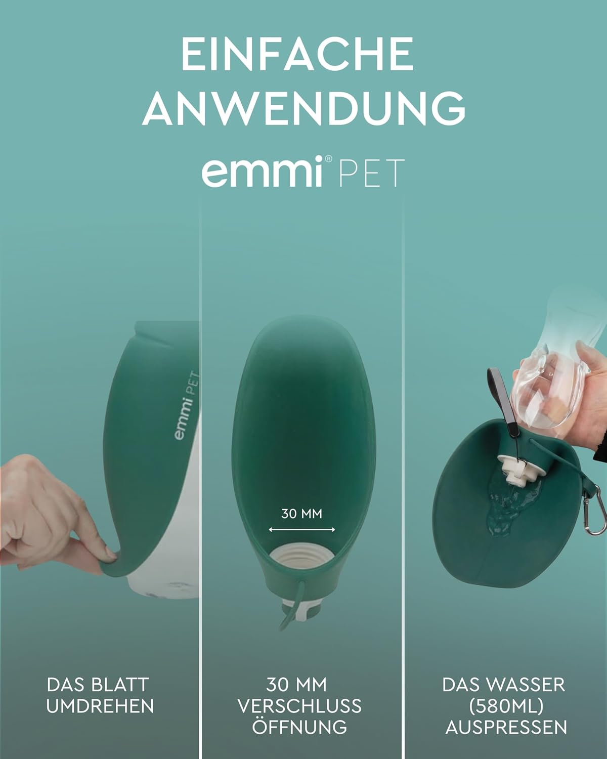 emmi‑PET Hundetrinkflasche mit Futterbehaelter Dunkelgruen