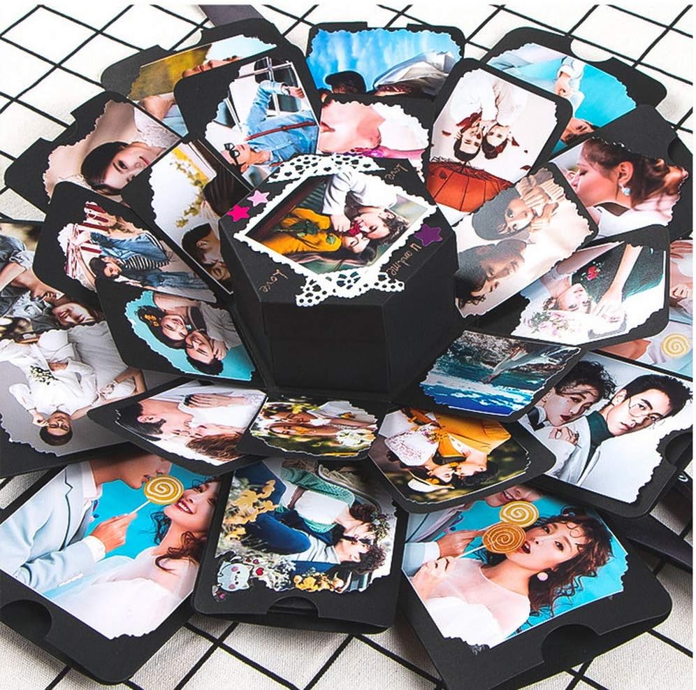 Explosion Box Geschenk mit Fotoalbum Scrapbook fuer Geburtstag und Hochzeit