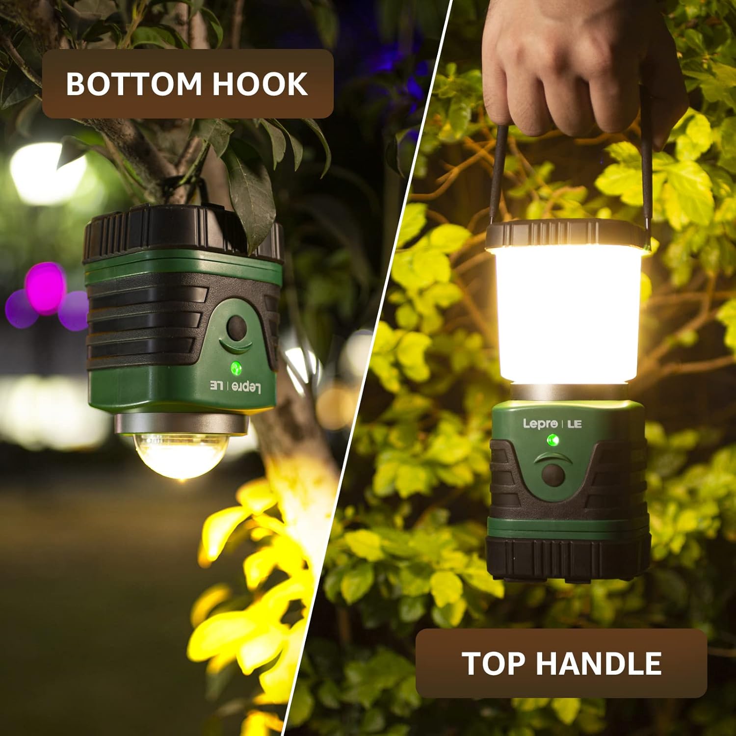 LE LED Campinglampe wiederaufladbar 4 Helligkeiten mit Buegel & Haken