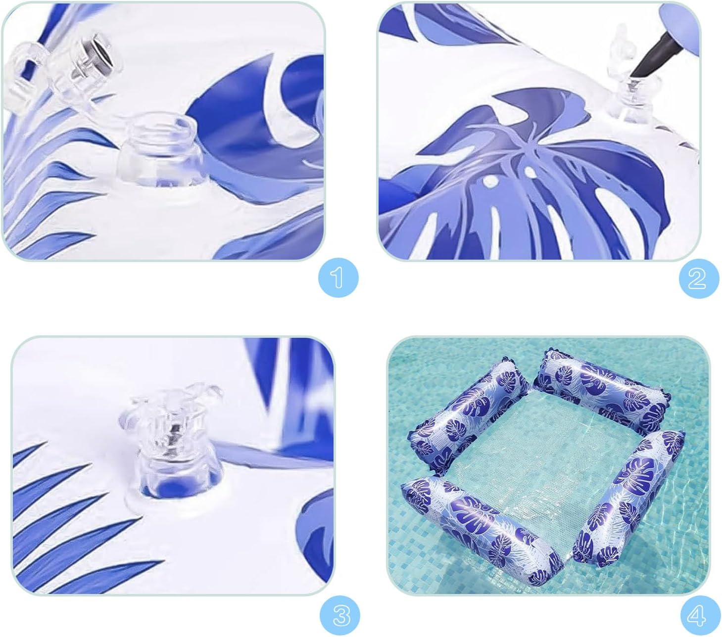 4-in-1 aufblasbare Wasserhaengematte mit Netz und Luftpumpe, Luftmatratze