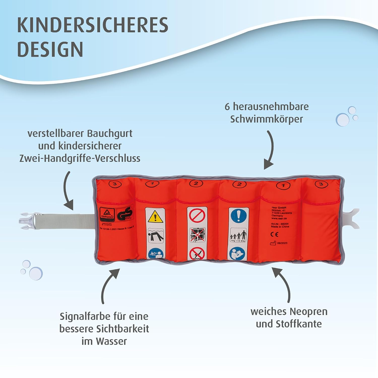 reer MySwimBuddy Schwimmguertel fuer Kinder 15-30 kg verstellbar Schwimmhilfe