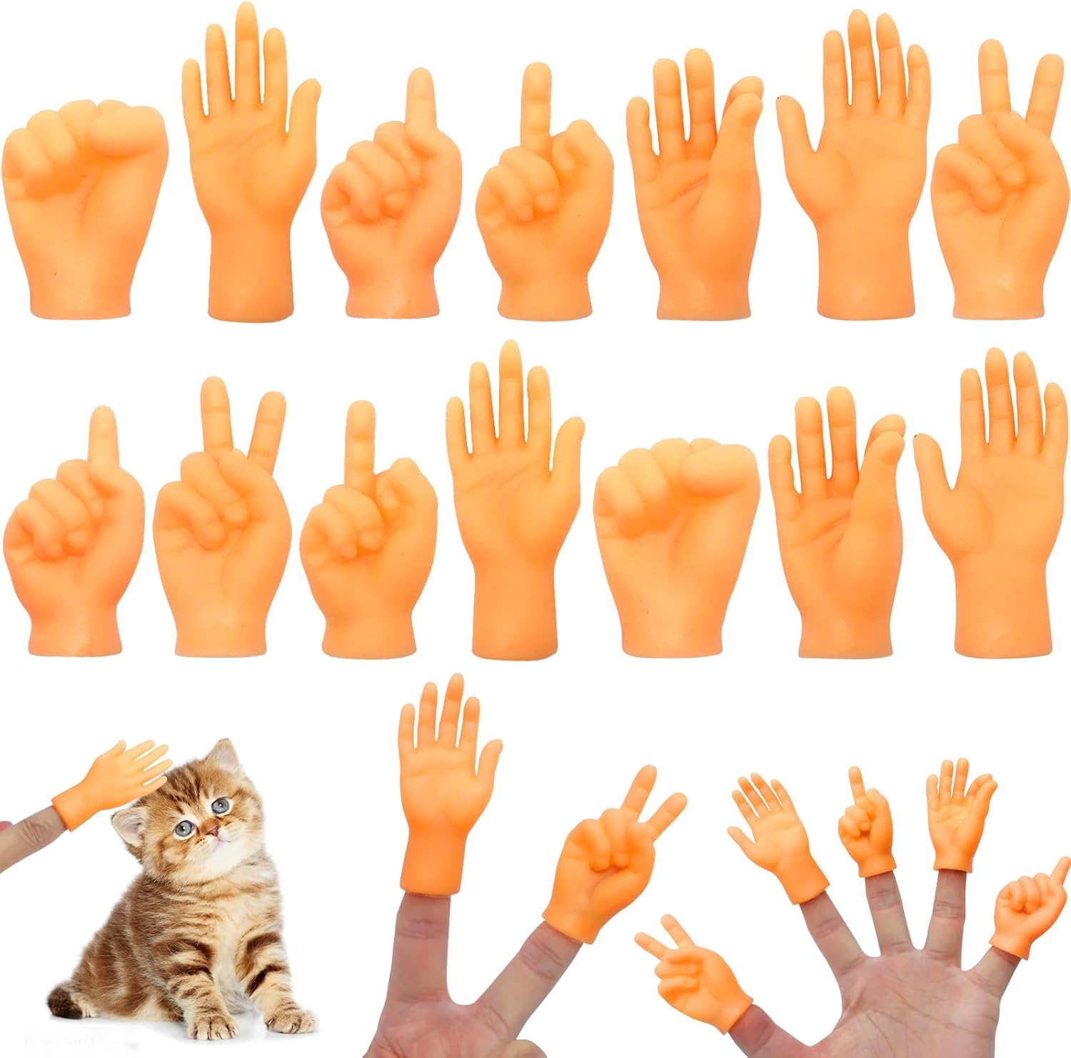 14x Mini Hände Fingerpuppen Set Gummi Tiny Hands Party Spielzeug Katze Kinder