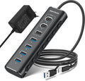 RSHTECH USB‑C Hub 7‑Port 10 Gbps mit Netzteil, USB Splitter Adapter